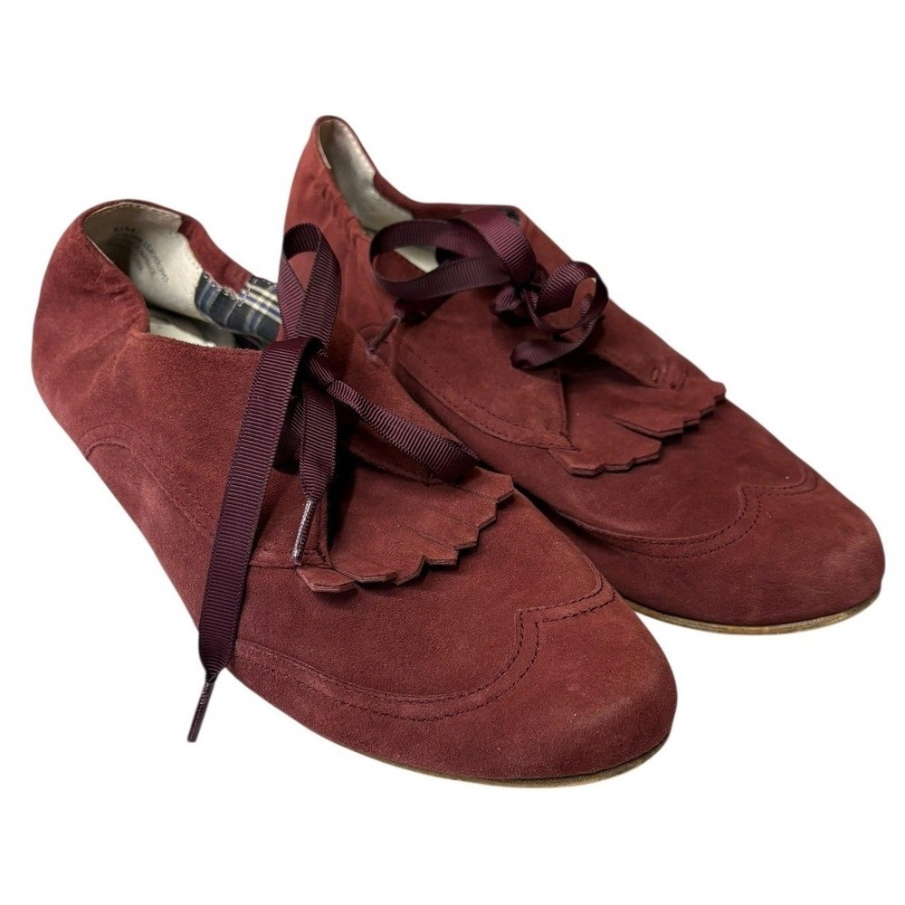 Hinge‎ Suede Burgundy Kiltie Oxford Flats Preppy Academia Lace Up Shoes 8